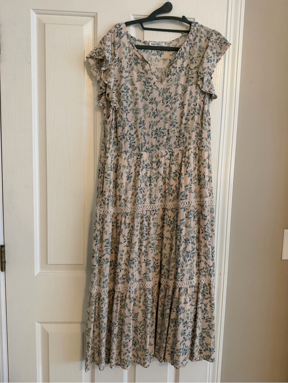 Lucky Brand Beige Maxi Dress with Green Floral Print